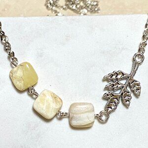 2/$20, Yellow Calcite Leaf Branch Necklace, Genuine Gemstone Stainless Chain